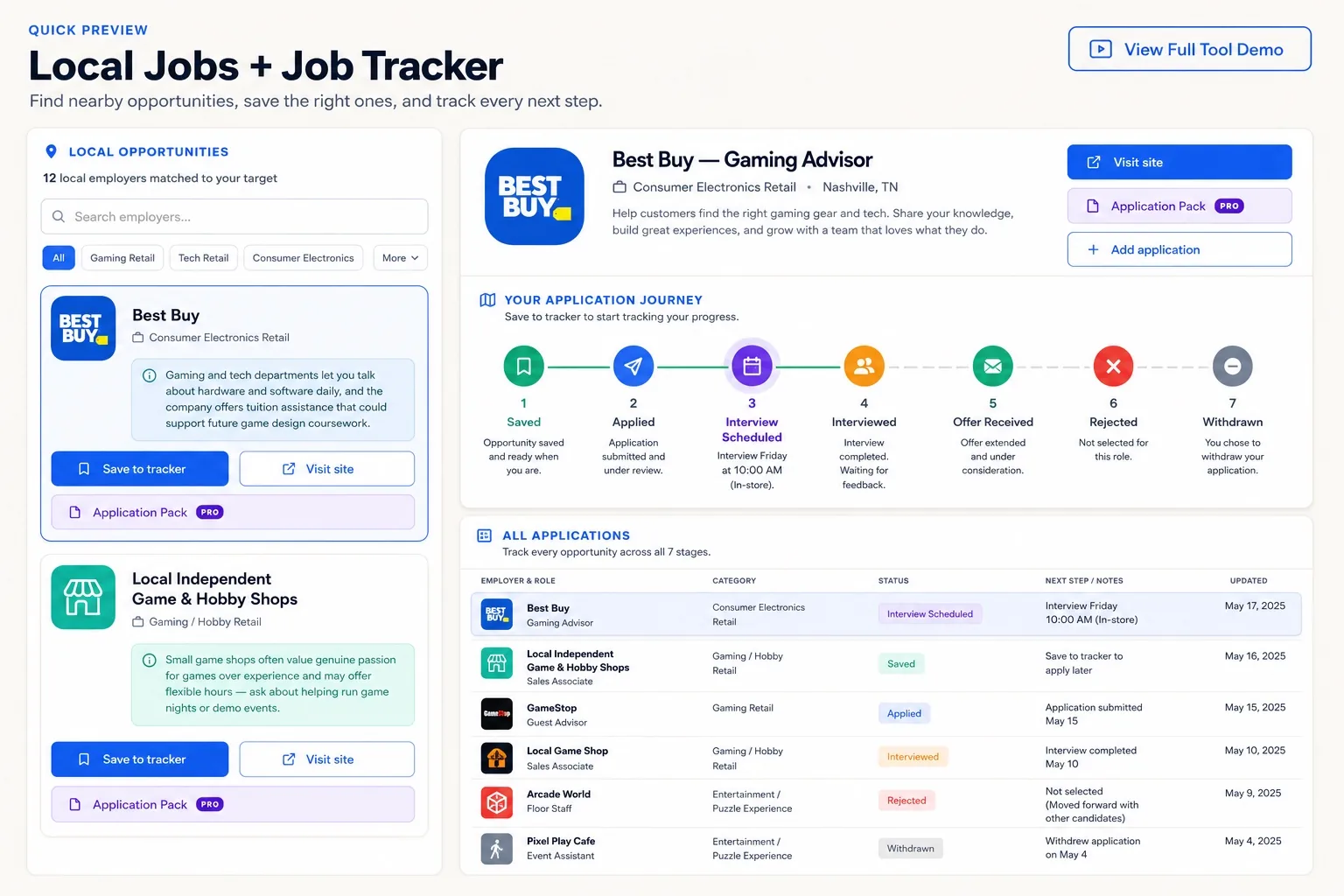 Local Jobs and Job Tracker quick preview